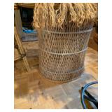 Vintage Rattan Bar Stools, Wicker Drum Table & Throw, Good Condition