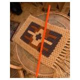 Vintage Rattan Bar Stools, Wicker Drum Table & Throw, Good Condition