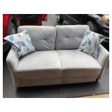 Zinus Light Gray Upholstered Loveseat Sofa w/ 2 Accent Pillows, Fair
