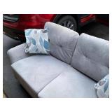 Zinus Light Gray Upholstered Loveseat Sofa w/ 2 Accent Pillows, Fair