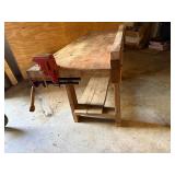 Vintage Wood Workbench w/ Columbian No. 6C Vise & Shelf Good