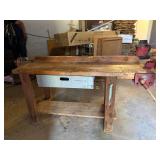 Vintage Wood Workbench w/ Columbian No. 6C Vise & Shelf Good