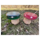Pair Mushroom Garden Stools Painted Resin Outdoor Seats 13 in