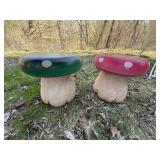 Pair Mushroom Garden Stools Painted Resin Outdoor Seats 13 in