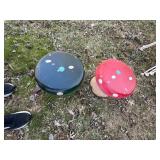Pair Mushroom Garden Stools Painted Resin Outdoor Seats 13 in
