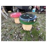 Pair Mushroom Garden Stools Painted Resin Outdoor Seats 13 in