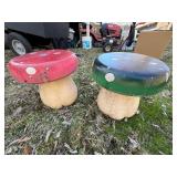 Pair Mushroom Garden Stools Painted Resin Outdoor Seats 13 in
