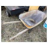 Vintage Steel Wheelbarrow Wood Handles Single Wheel Rustic Garden Cart