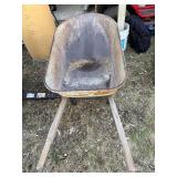 Vintage Steel Wheelbarrow Wood Handles Single Wheel Rustic Garden Cart