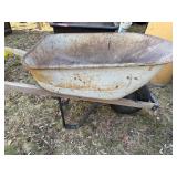 Vintage Steel Wheelbarrow Wood Handles Single Wheel Rustic Garden Cart