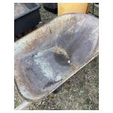 Vintage Steel Wheelbarrow Wood Handles Single Wheel Rustic Garden Cart