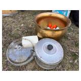 Vintage Brass Planter Aluminum Steamer Pot Glass Lid Housewares Lot