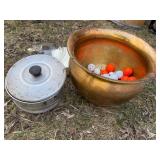 Vintage Brass Planter Aluminum Steamer Pot Glass Lid Housewares Lot