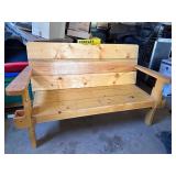 Handmade Solid Wood Rustic Bench w Wide Arms Side Holders Good