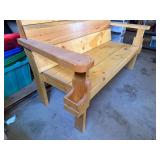 Handmade Solid Wood Rustic Bench w Wide Arms Side Holders Good