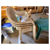 4 Plastic Patio Arm Chairs w/ Side Table Resin Outdoor Furniture Lot