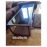 Coffee Table - Wood & Glass, 56 x 20 x 16 in