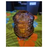 Amber Diamond-Cut Glass Jar Lantern & Metal Candle Holder Stand with 3 Colored Glass Cups