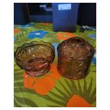 Amber Diamond-Cut Glass Jar Lantern & Metal Candle Holder Stand with 3 Colored Glass Cups