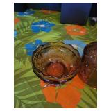 Amber Diamond-Cut Glass Jar Lantern & Metal Candle Holder Stand with 3 Colored Glass Cups