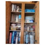 Assorted Party Supplies - Cups, Plates & Napkins in Cabinet