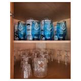 Grand Lodge of Manitoba Blue Glasses (5) and Starfish-Decor Crystal Glass Jar with Stemware