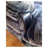 Sofa - Navy/Blue Abstract Brushstroke Upholstery with Wood Arm Accents