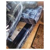 Sofa - Navy/Blue Abstract Brushstroke Upholstery with Wood Arm Accents