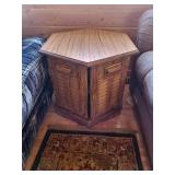 Oak Hexagonal Corner Cabinet with Louvered Doors - 2-Door