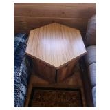 Oak Hexagonal Corner Cabinet with Louvered Doors - 2-Door