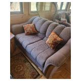 Upholstered Sofa With Wood Trim And Floral Pillows (3-Seater)
