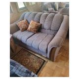 Upholstered Sofa With Wood Trim And Floral Pillows (3-Seater)