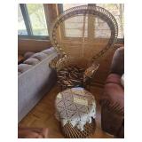 Peacock Chair & 2 Wicker Coffee Tables