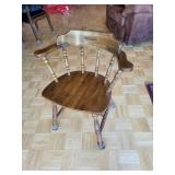 Vintage Oak Spindle-Back Chair with Round Floral Upholstered Seat