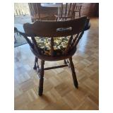 Vintage Oak Spindle-Back Chair with Round Floral Upholstered Seat