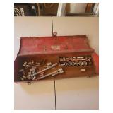 Red metal toolbox - 1/2in drive socket set with ratchet