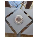 oval Glass outdoor Dining Table - 50-in Diameter with Frosted Geometric Etching, White Base