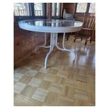 oval Glass outdoor Dining Table - 50-in Diameter with Frosted Geometric Etching, White Base