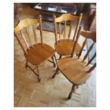 Set of 3 Windsor-Style Wooden Dining Chairs - Turned Legs, Spindle Back