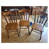 Set of 3 Windsor-Style Wooden Dining Chairs - Turned Legs, Spindle Back