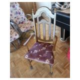 Antique-Style Wooden Armchair with Purple Floral Upholstery