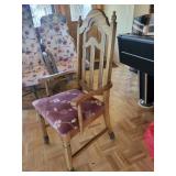 Antique-Style Wooden Armchair with Purple Floral Upholstery