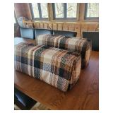 Pair of Plaid Fabric Bolster Cushions - Beige Brown Black - Rectangular