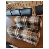 Pair of Plaid Fabric Bolster Cushions - Beige Brown Black - Rectangular