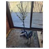 Peacock statue & Tree Lamp Sculpture with Yellow Flower Blossoms - Plug-In Light