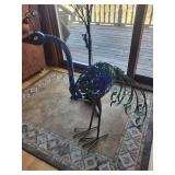 Peacock statue & Tree Lamp Sculpture with Yellow Flower Blossoms - Plug-In Light