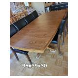 Dining Table Set - 95x39x30 - 8 Black Upholstered Chairs