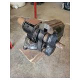 Vintage Cast-Iron Bench Vise with Long Handle on Wood Base