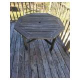 Weathered Wood Hexagonal Outdoor Patio Table With Umbrella Hole
