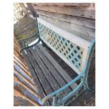 Teal Wrought Iron Patio Bench with Lattice Back